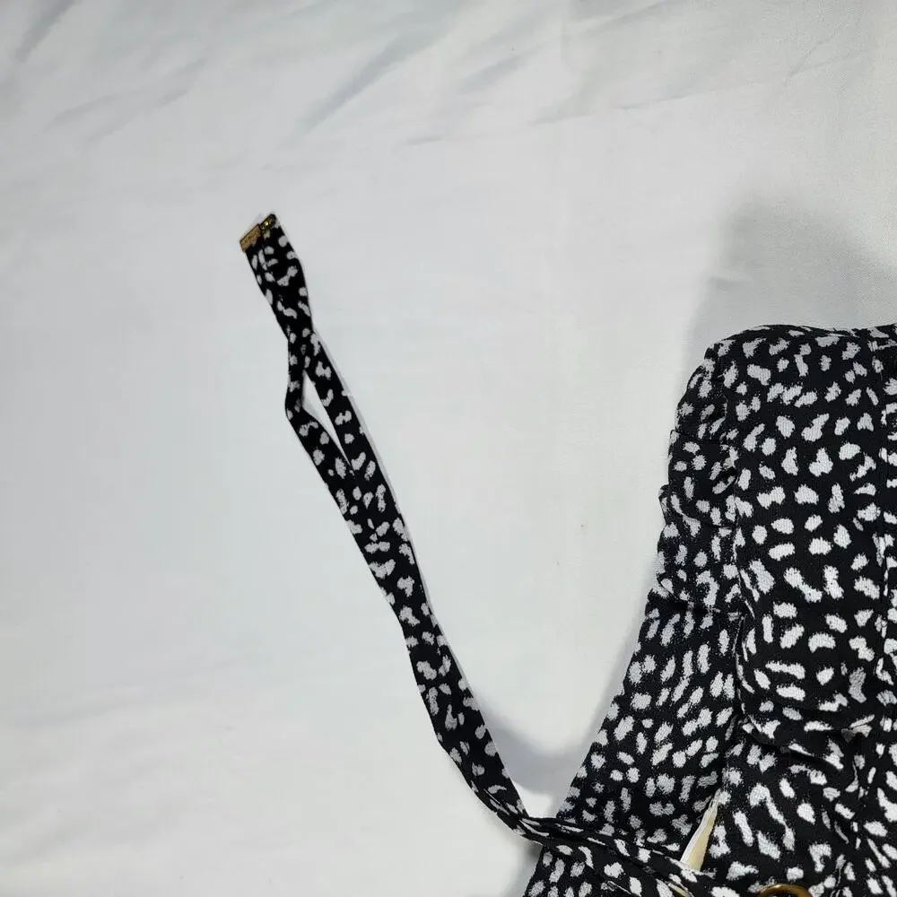 Michael Kors Women’s Cropped Pants Size L Black White Animal Print Drawstring